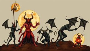 Demony w różnych kulturach - ilustracja przedstawiająca różne wyobrażenia demonów z kultur całego świata