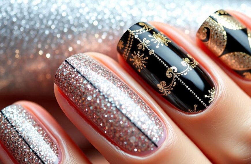 Paznokcie sylwestrowe: TOP 15 Pomysłów [Wzory, Brokat, Kolory]