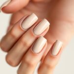 Eleganckie paznokcie w odcieniach beżu na zadbanej dłoni