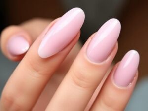 Jasne różowe paznokcie w kształcie migdałków