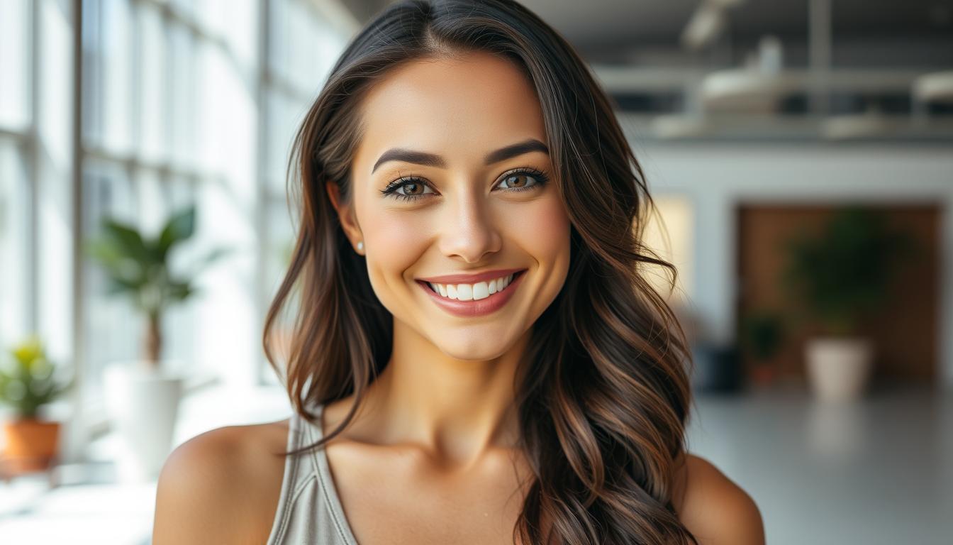 Kobieta z pewnym siebie uśmiechem, co działa na facetów jak magnes