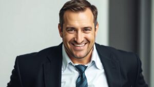 Mężczyzna w garniturze z fałszywym uśmiechem - typowe cechy psychopaty jak pokonać psychopatę