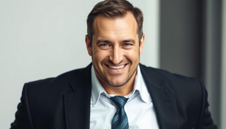 Mężczyzna w garniturze z fałszywym uśmiechem - typowe cechy psychopaty jak pokonać psychopatę