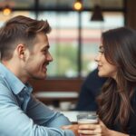 Para podczas romansu - mężczyzna i kobieta patrzący na siebie z intensywnością, etapy romansu widoczne w ich gestach