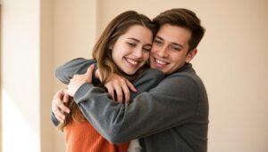 Para przytulająca się, pokazująca jak poprawnie przytulić dziewczynę