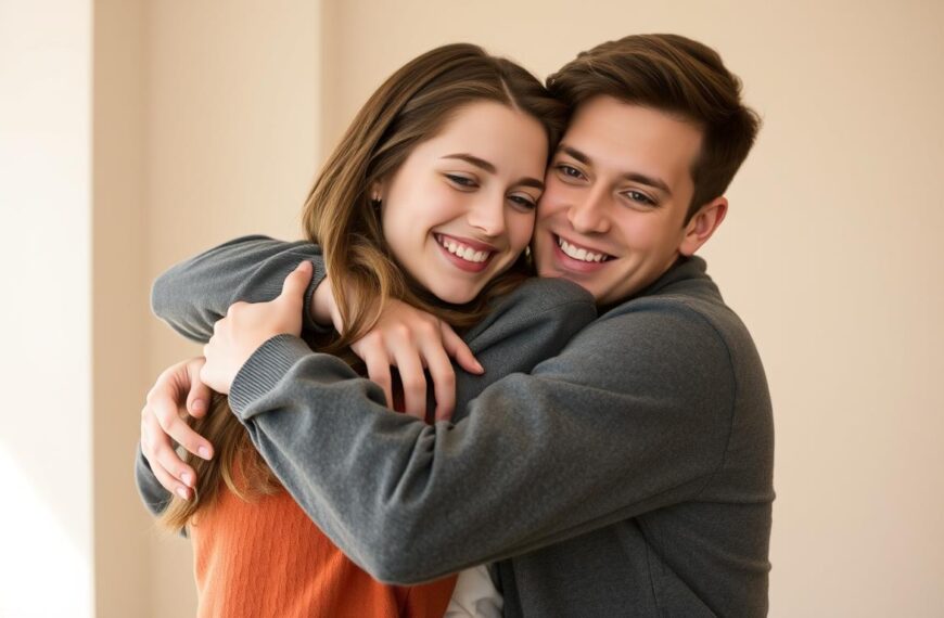 Para przytulająca się, pokazująca jak poprawnie przytulić dziewczynę