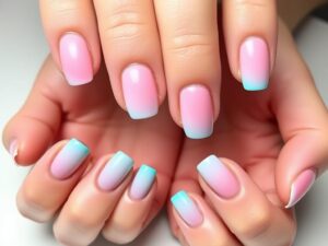 Paznokcie różowo turkusowe w klasycznym wydaniu