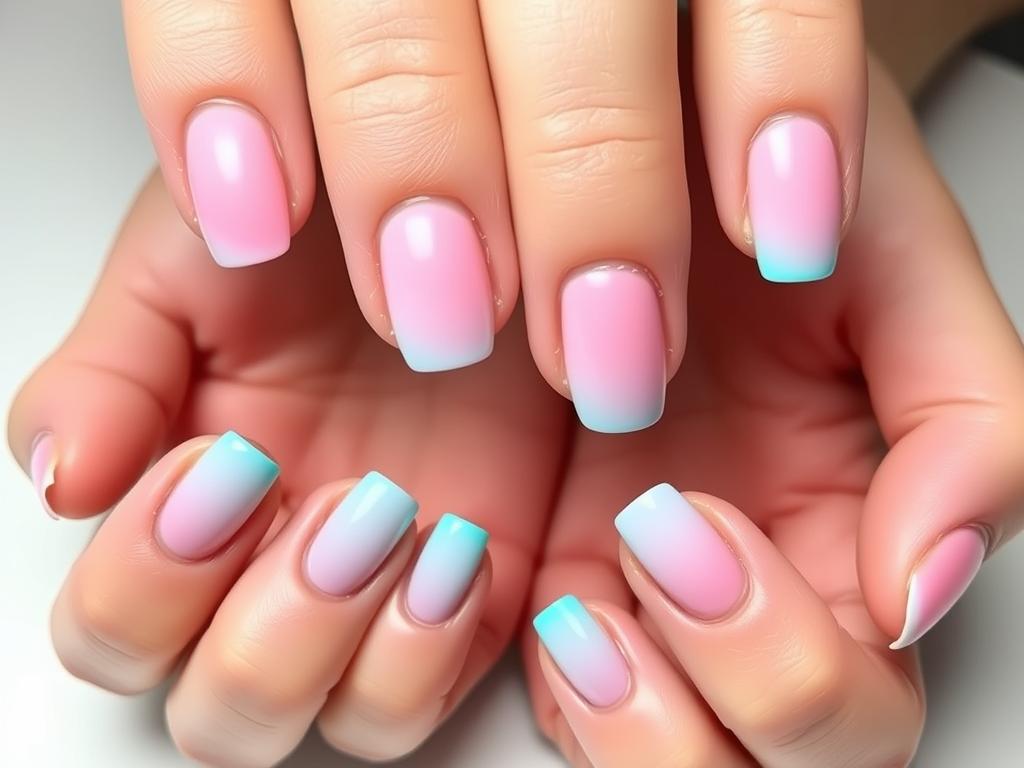 Paznokcie różowo turkusowe w klasycznym wydaniu