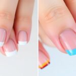 Porównanie klasycznego białego frencha z kolorowym frenchem na paznokciach hybrydowych