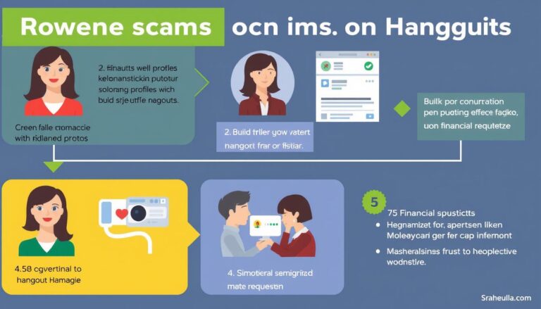 Schemat działania oszustów matrymonialnych przez Hangouts z użyciem fałszywych zdjęć i metody hangouts oszuści scammer zdjęcia