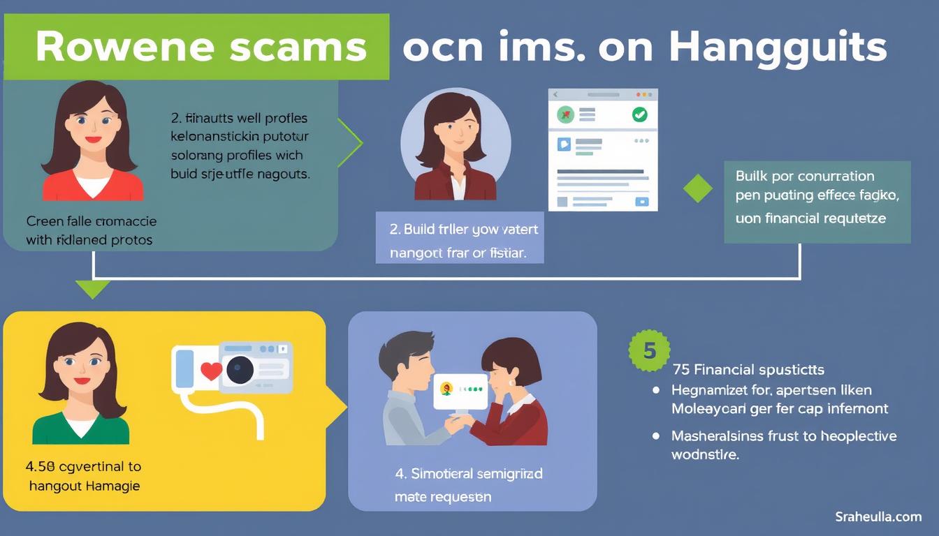 Schemat działania oszustów matrymonialnych przez Hangouts z użyciem fałszywych zdjęć i metody hangouts oszuści scammer zdjęcia